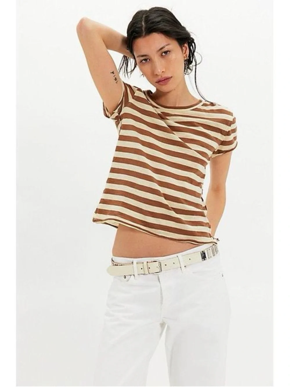 NWT! Free People We The Free Nora Striped Cotton Tee Sz Large